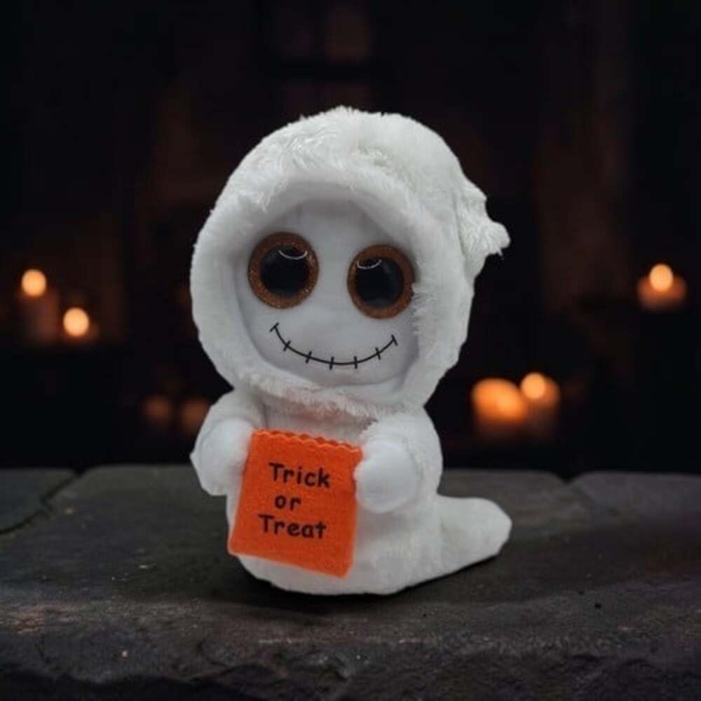 Halloween Plush Ty Silk Beanie Boos Mist Ghost 6" White Orange Glitter Eyes